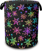 Laundry Hamper,Bright Neon Stars Laundry Basket,Waterproof Oxford Cloth Storage Basket with Handle for Clothes Books Nursery Home Storage Sundries 16"x20"