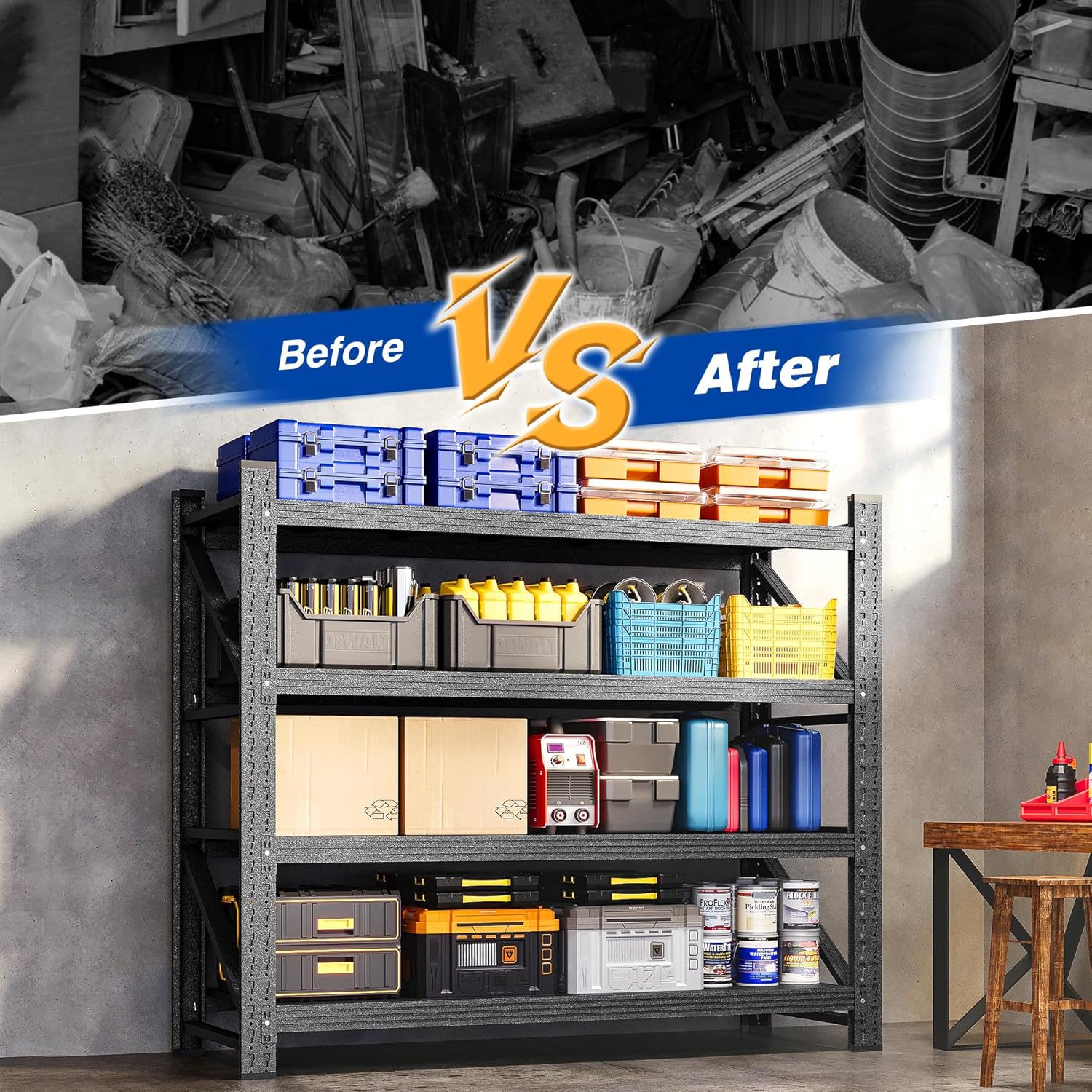 48" W Storage Shelves 3000lbs Garage Metal Shelving Heavy Duty Garage Shelves Adjustable Storage Shelves for Industrial, Factory,48" W X 24" D X 69" H