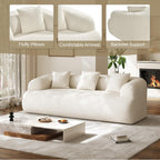 91" Modern Curved Couch,3 Seater Boneless Sofa & Deep Seat,Beige White | Cute Curve Sofa with Soft Chenille,High Foam and Oversized Deep for Modern Living Rooms, Bedrooms ,Apartments,No Assembly
