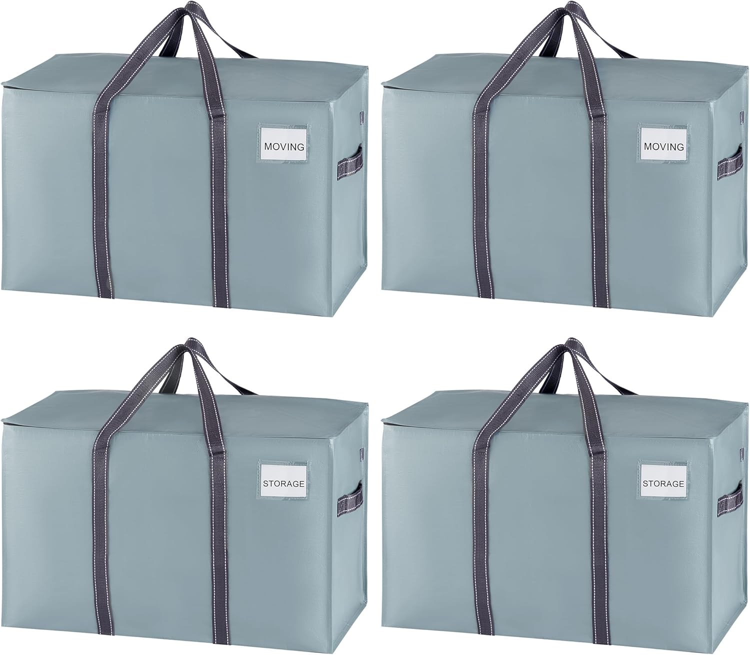 VENO 4 Pack Moving Bags and Large Christmas Storage Bins with lids. Alternative to Moving Boxes, Packing Supplies for College. Extra Large Heavy Duty Totes for Packaging (Light Blue Matte, 4 Pack)