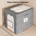 GoMaihe Clothes Storage Bins Metal Frame: 55L Extra Large Stackable Closet Storage Bin with Lid & Clear Window, Heavy Duty Blanket Box for Winter Coats Comforters (Fits Deep Closet 4-Pack)