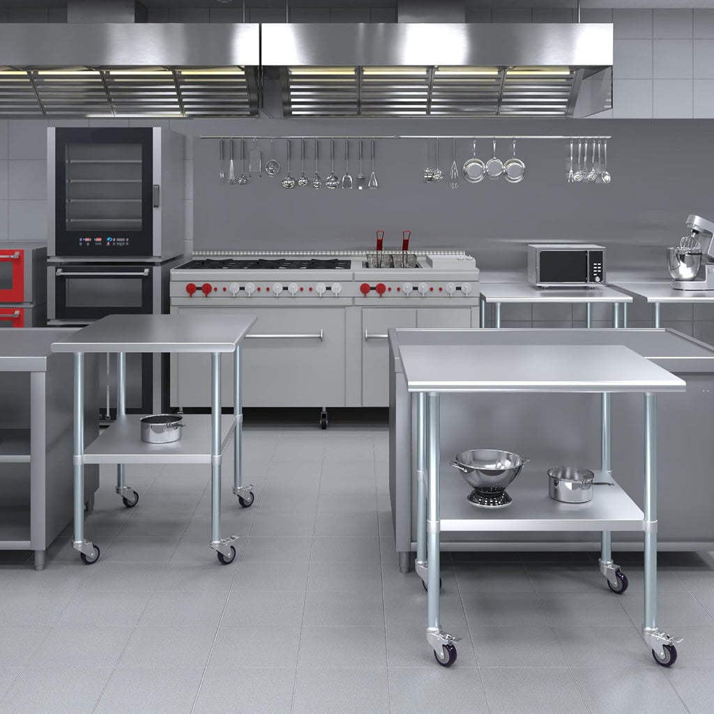 AmGood 36" Long x 30" Deep Stainless Steel Table with Casters