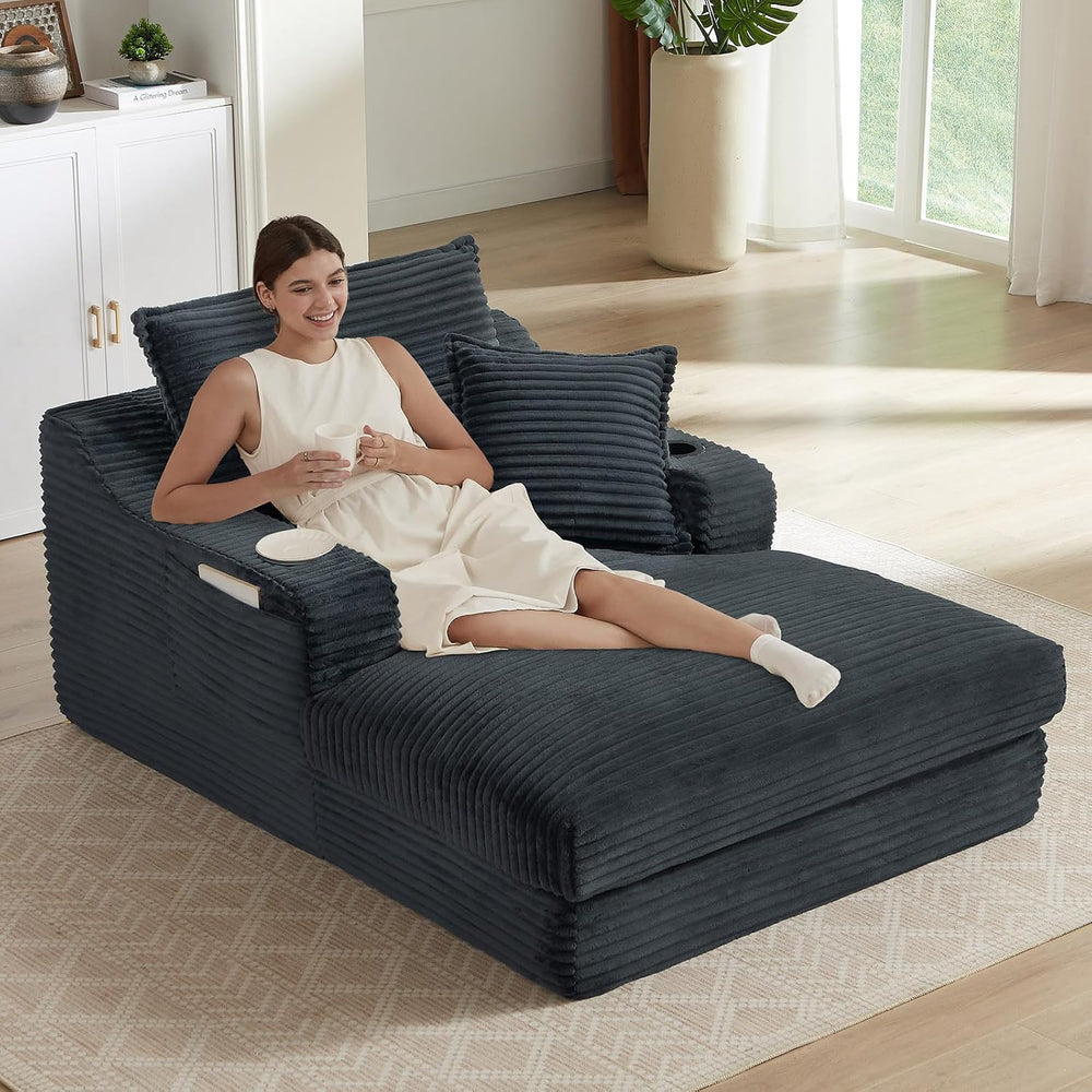47.2"Oversized Chaise Lounge Chair Indoor,Corduroy Reading Chair with Cu...