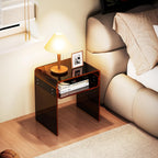 Clear Acrylic End Table 2-Tier Bedside Nightstand for Living Room Bedroom (1, Dark Brown)