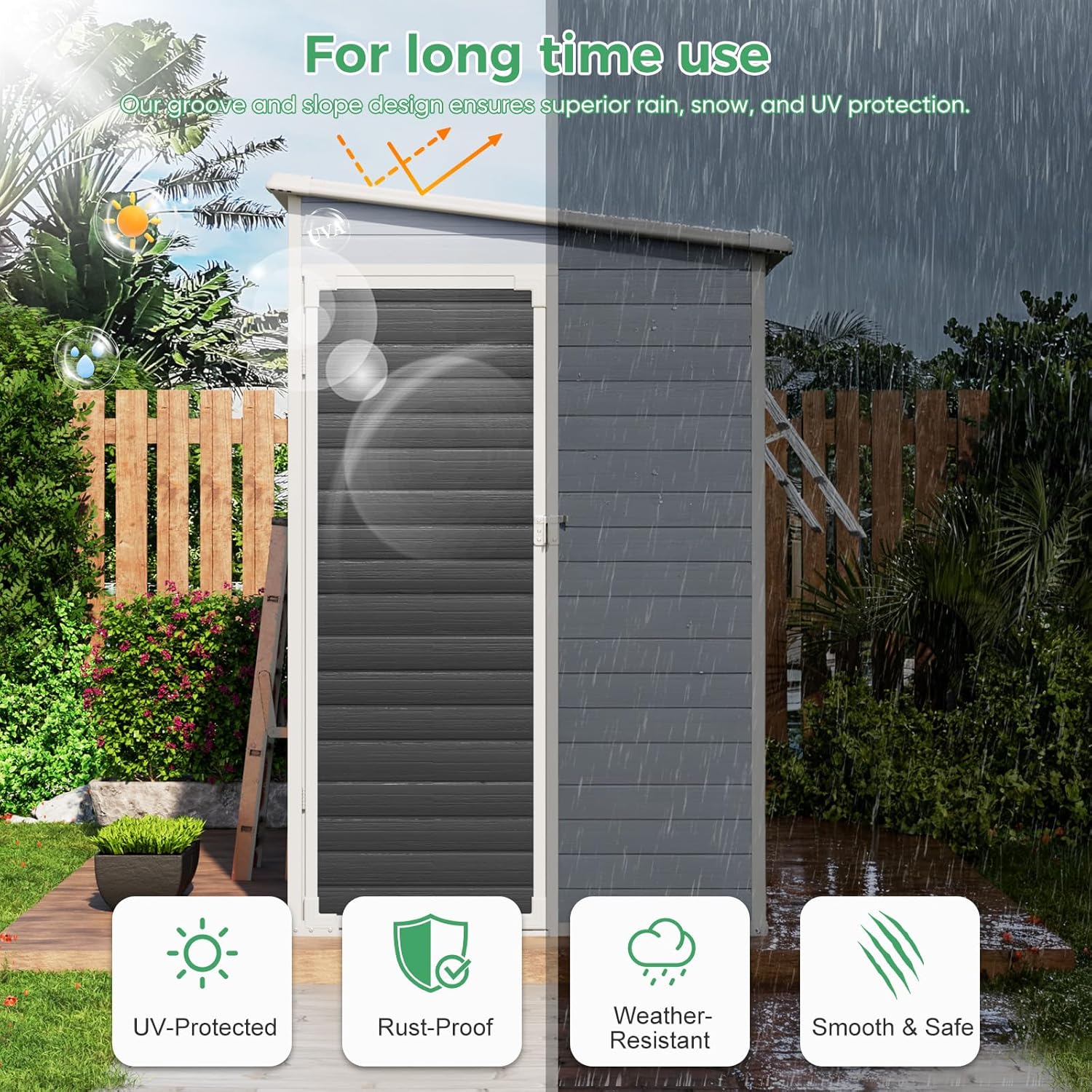 4x8 FT Plastic Storage Sheds Outdoor with Floor and Openable Window, Lean to Resin Shed Easy to Install, Compact Sheds & Outdoor Storage/Tool Shed for Garden & Backyard, Gray
