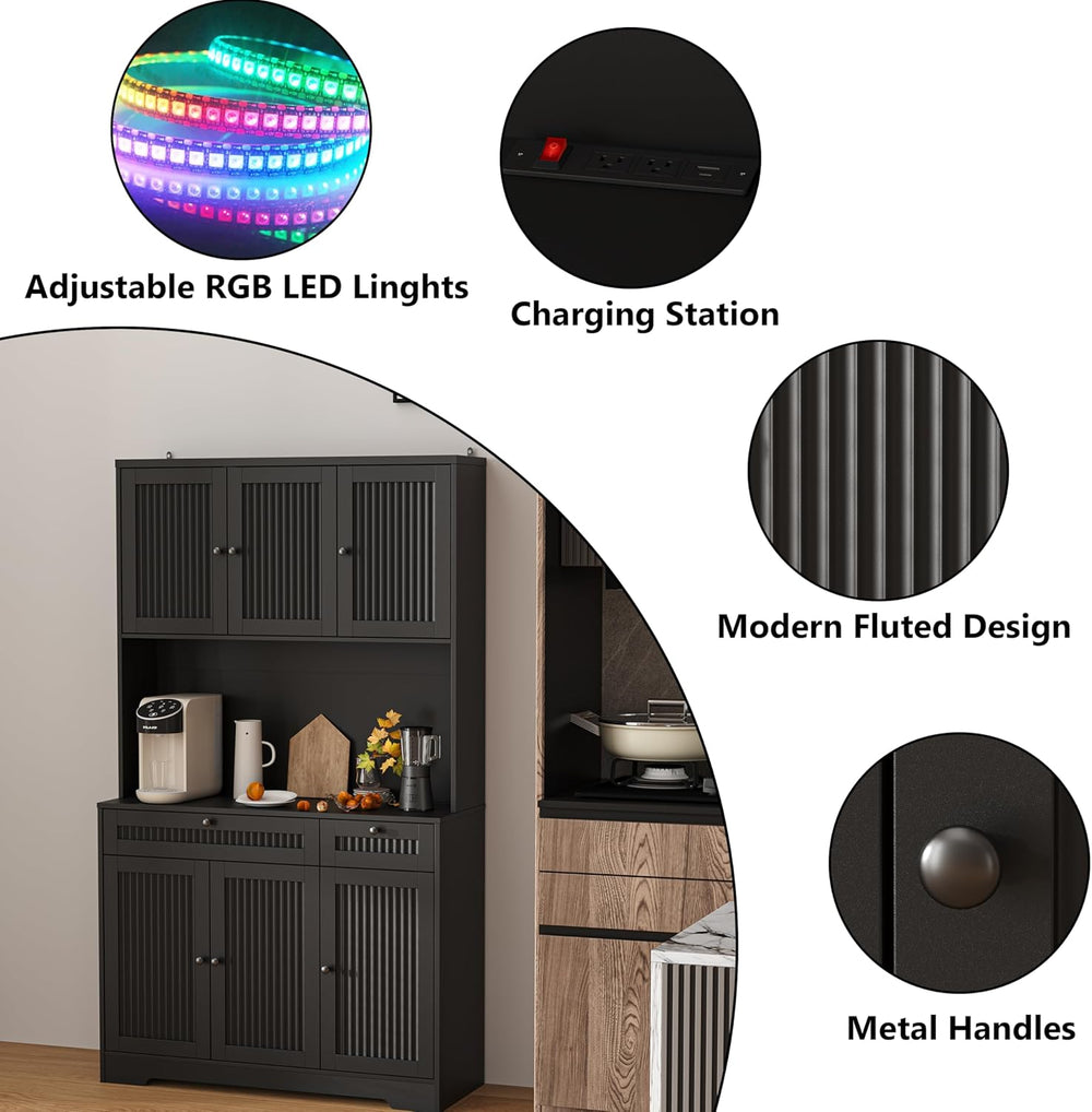 Pantry Storage Cabinet with Charging Station, Kitchen Storage with Adjustable...
