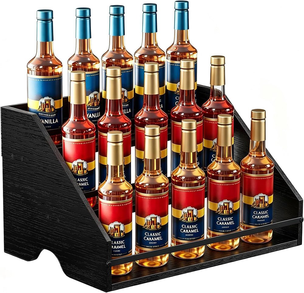 Nuovoware Coffee Syrup Rack, 3-Tier, Black | Hold 15 Bottles, Coffee Syrup Or...