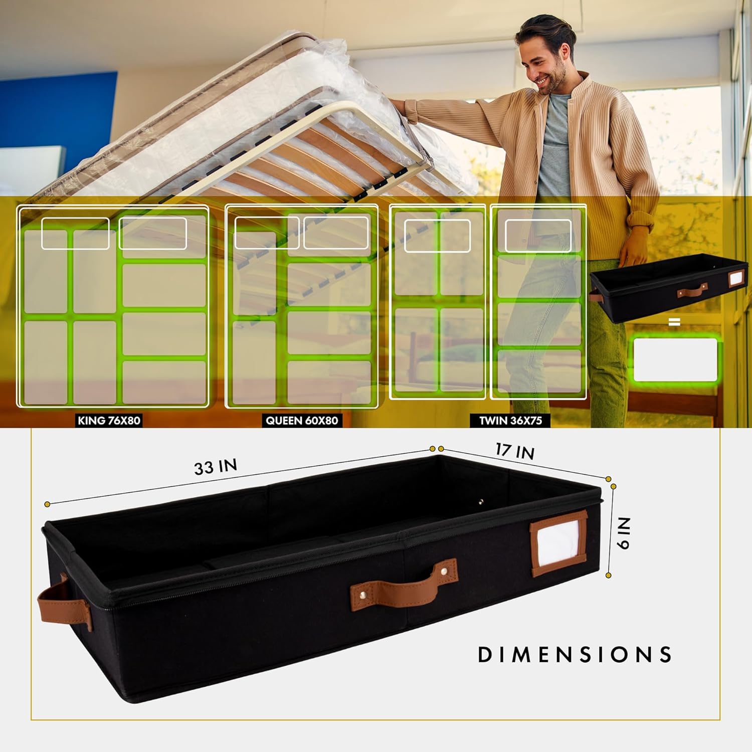 HOMELUX THEORY 2pc Under Bed Storage Containers, Bedroom Under the Bed Drawer Storage Organizer with Bins and Lids, Large Underbed Clothes Storage Box Ideal for Blanket, Fabric, & Shoes (Black)