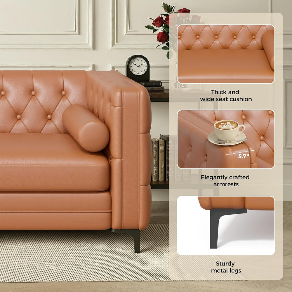Luxanimarion Faux Leather Couch for Living Room, Mid-Century Modern Sofa with...