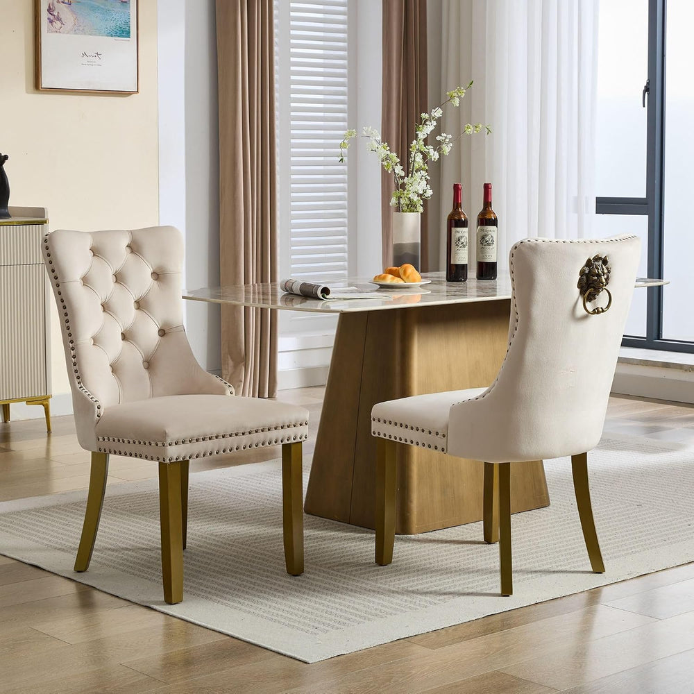 LKTART Dining Chairs Set of 6 Mid-Century Modern Chairs with Lion Head Pull R...