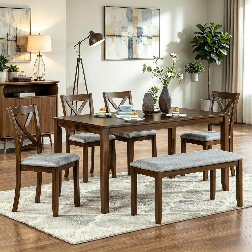 LUMISOL 6 Piece Dining Table Set for 6, Solid Wood Kitchen Table with 4 Chair...