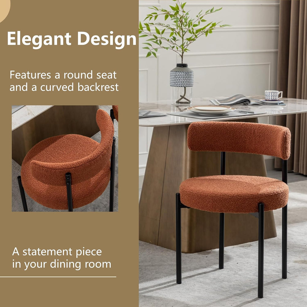 Mid-Century Modern Dining Chairs Set of 4, Boucle, Rust