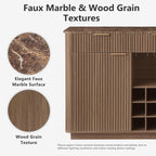 win2win 59" Fluted Wine Bar Cabinet, Mid-Century Modern Sideboard, Walnut | Home Bar with Faux Marble Top, 3 Spacious Drawers, 3 Stemware Racks, 12 Wine Racks, 2 Side Cabinets, Kitchen Dining Room