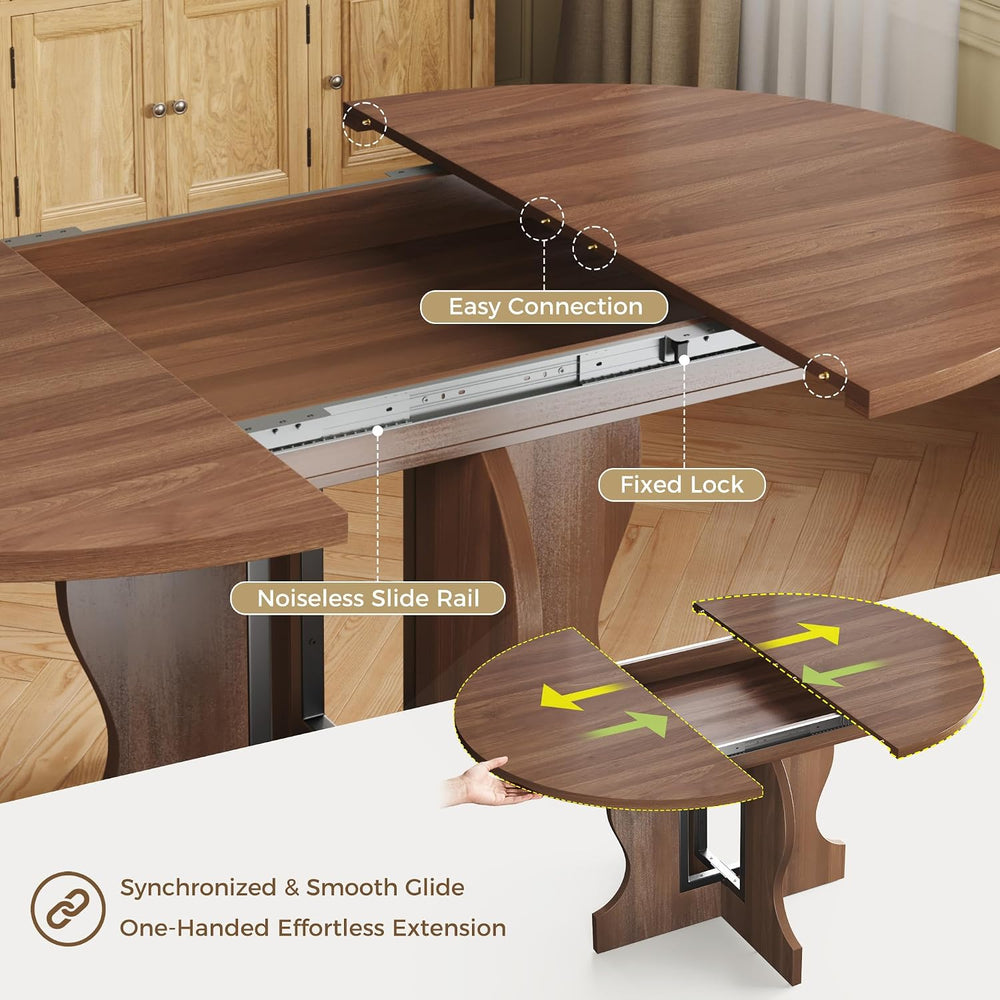 Mondeer Extendable Round Dining Table for 4-6, 43.3"-59" Oval Dinin...