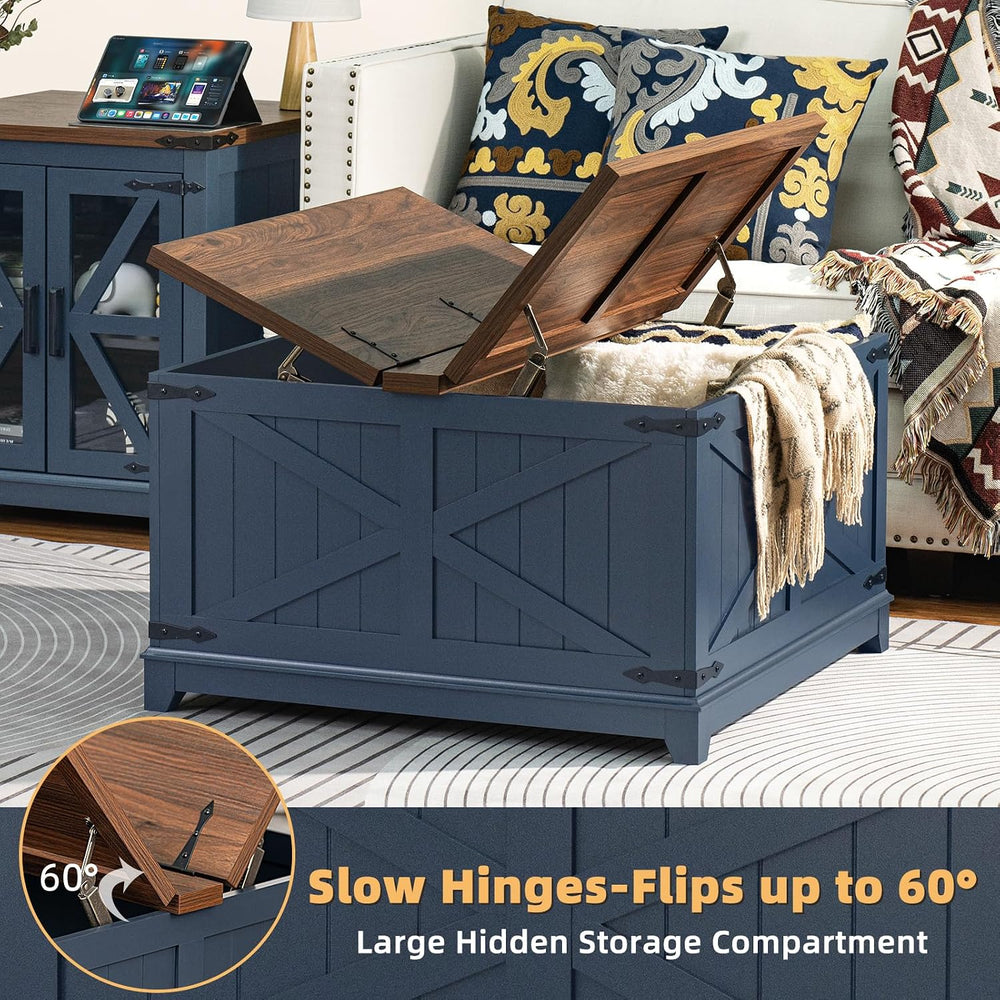 Farmhouse Coffee Table Set of 3, Furniture Set with Charging Station, Coffee ...