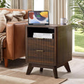 Fluted Nightstand - 24" Modern Bedside Table w/ 2 Drawers, Wood Bed Side End Table with Open Shelf, Night Stand with Storage Drawer, Curved Design Night Stands for Bedroom Living Room (Walnut)