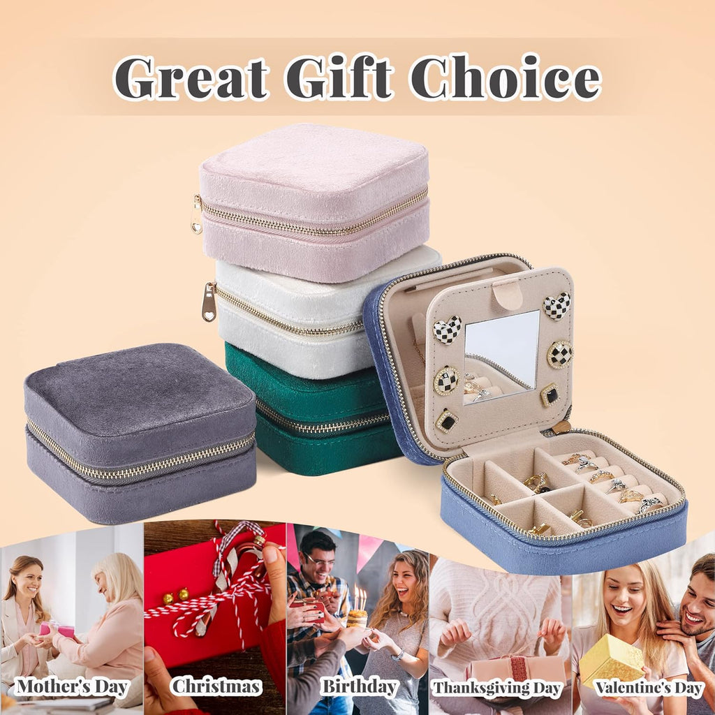 Dajasan Velvet Travel Jewelry Box, Mini Travel Jewelry Case, Small Portable Travel Jewelry Organizer Box with Mirror for Women Girls (blue), 3-layer