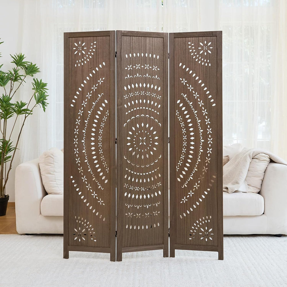 66.9Inch Folding Room Divider, 3 Panels Wood Carved Privacy Screens, Free Ass...