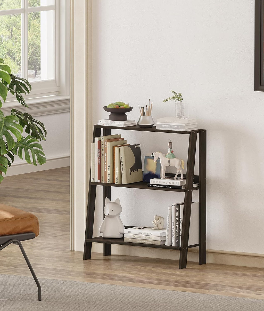 2 Tier Bathroom Ladder Shelf, Bathroom Ladder Shelves, Storage Organizer for Small Space, Freestanding Open Shelving Display Stand for Living Room Bedroom Kitchen, Black