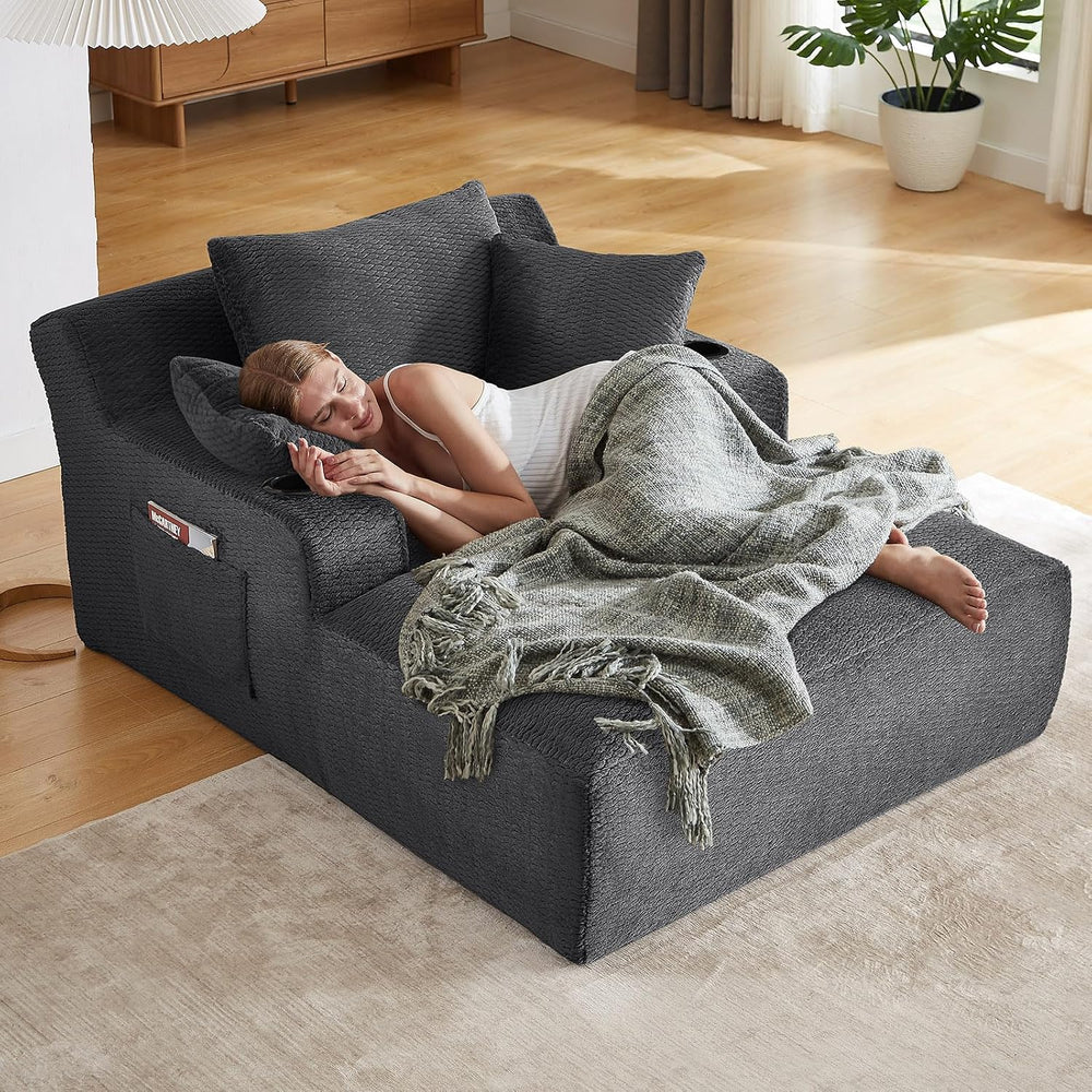 49.2" Oversized Chaise Lounge Chair Indoor,Faux Fur Reading Chair with C...