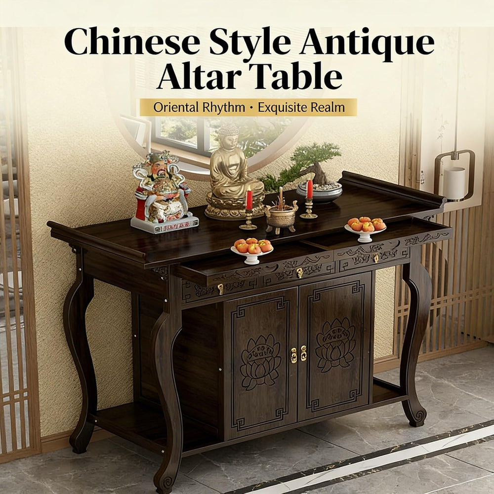 Bamboo Shrine Altar Table with Storage Personal Shrine Altar Table Buddha Nic...