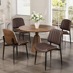 Dining Chairs Set of 4, Mid-Century Modern Upholstered PU Leather Chairs with Walnut Bentwood Back and Metal Legs Adjustable Feet for Kitchen Dining Living Room, Dark Brown Vertical Stripes