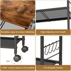 BEWISHOME 3-Tier Rolling Kitchen Microwave Cart, Small Microwave Stand | 4 Lockable Wheels, Hooks, Small Coffee Cart Shelf Rack Organizer for Kitchen, Living Room, Bathroom