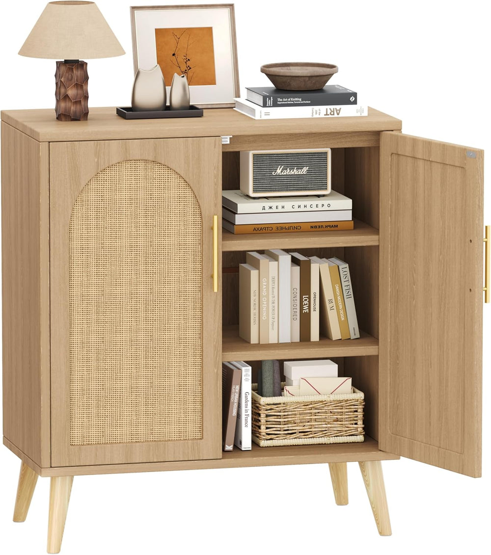 15.7"D Rattan Buffet Sideboard Cabinet with Storage, Modern Accent Cabin...