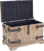 Household Essentials Decorative Trunk, Victorian, Small, Chinese Fir Wood, Aged-Wood Finish with Metal Accents, Fully Opening Lid, Stout Design, Ring Handles