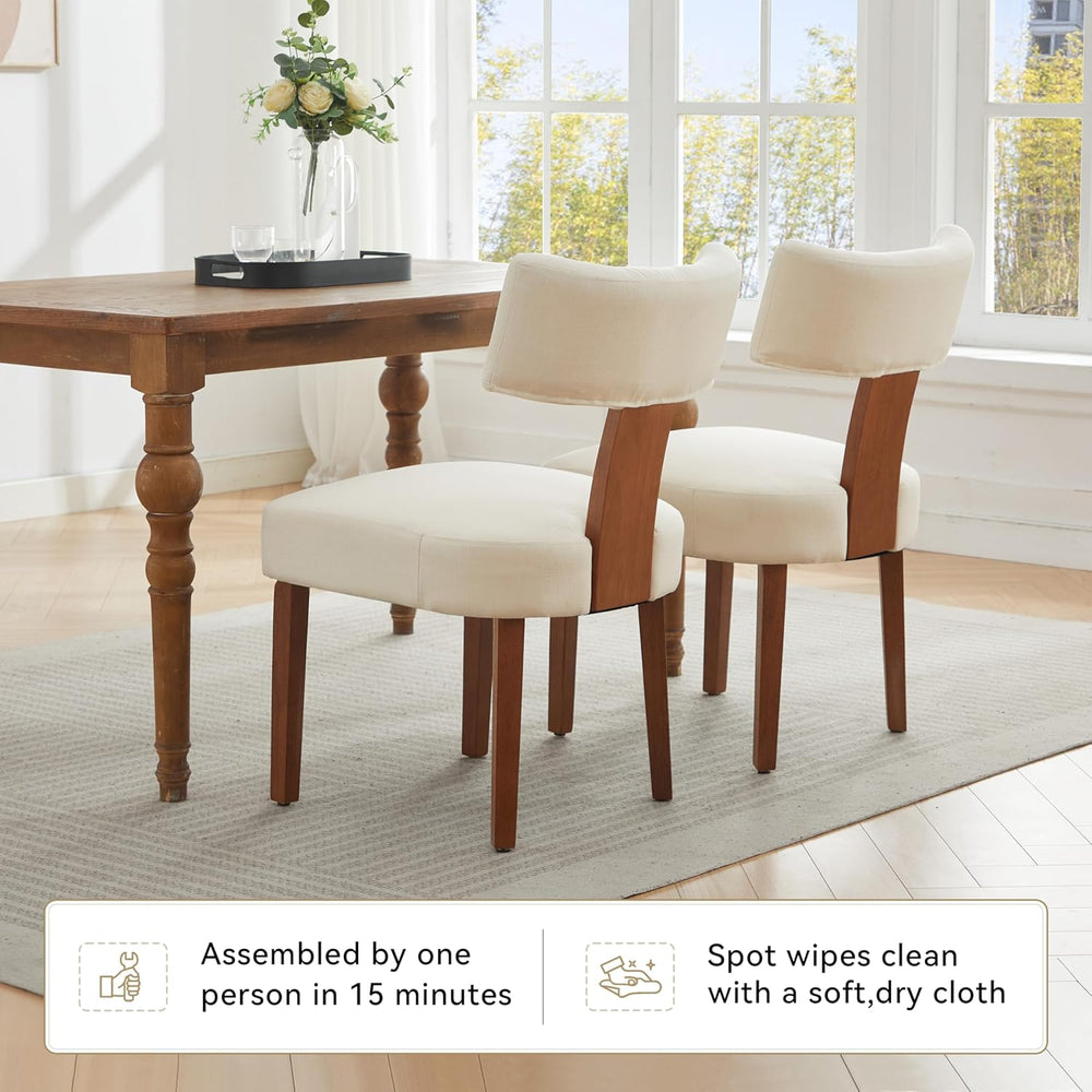Mid-Century Modern Dining Chairs Set of 4, Upholstered Linen Fabric Kitchen C...