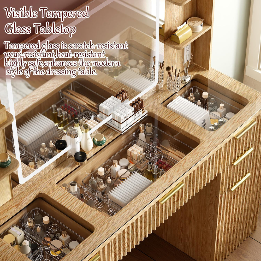 47.2" Fluted Makeup Vanity Desk with Large, 28.7" Mirror and Lights...