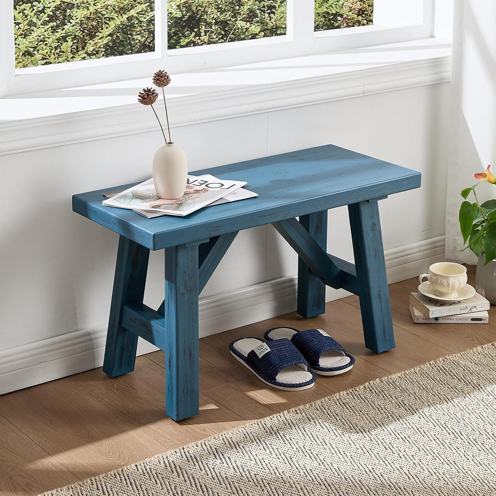 30" Farmhouse Entryway Bench, Rustic Solid Wood Dining Room Bench Small ...