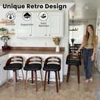 Counter Height Bar Stools, Mid Century Counter Stools with Walnut Finish | Natural Bentwood Frame, Easy-Grip Handle,Low Back, Upholstered Faux Leather, Kitchen Counter Stools for Kitchen, Pub, Cafe