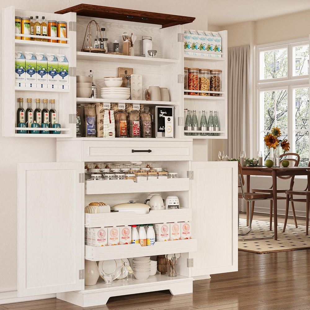 IRONCK Farmhouse Pantry Cabinet, 72" Tall Kitchen Storage Cabinet, Frees...