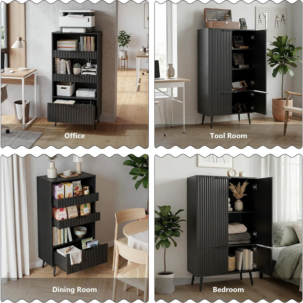 Pantry Cabinet with 4 Doors, 51.2" H Freestanding Bathroom Storage Cabin...