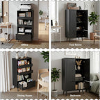 Pantry Cabinet with 4 Doors, 51.2" H Freestanding Bathroom Storage Cabinet, Adjustable Shelf & Raised Legs for Bathroom, Kitchen, Living Room, Black