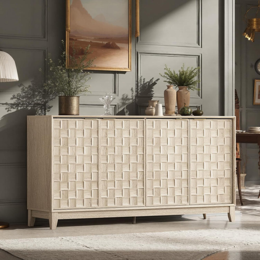 COLAMY Fluted Sideboard Cabinet with Storage – Solid Wood Buffet for Dining R...