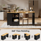 66'' Rolling Kitchen Island with 360° Swivel Tabletop Mobile Kitchen Island with Power Outlet Rotating Kitchen Islands with Storage Cabinets Wood Kitchen Island Table for Kitchen, Bar, Dining Room