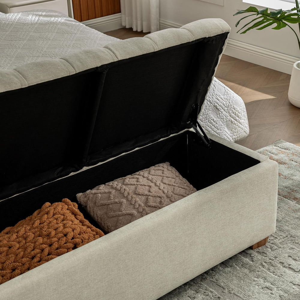 60.2'' Wide Upholstered Storage End of Bed Bench, Tufted Flip-Top Acc...