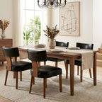 HNY Mid Century Modern Dining Chairs Set of 4, Farmhouse PU Leather Upholstered Accent Chair Curved Backrest Kitchen Chairs, with Hardwood Frame, Black