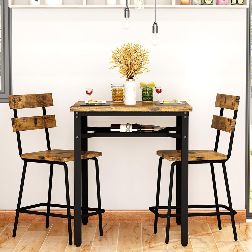 Hooseng 3 Piece Bar Table and Chairs Set, Counter Height Small Dining Table w...