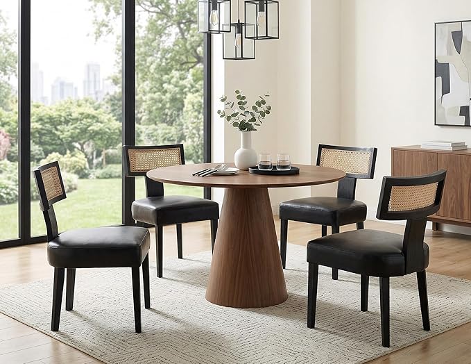Rattan Dining Chairs Set of 4, Modern PU Leather Upholstered Kitchen Chairs, ...