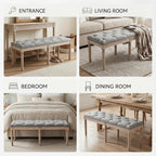 chairus Fabric Upholstered Dining Bench - Classic Entryway Ottoman Bench Bedroom Bench with Rustic Wood Legs - Gray