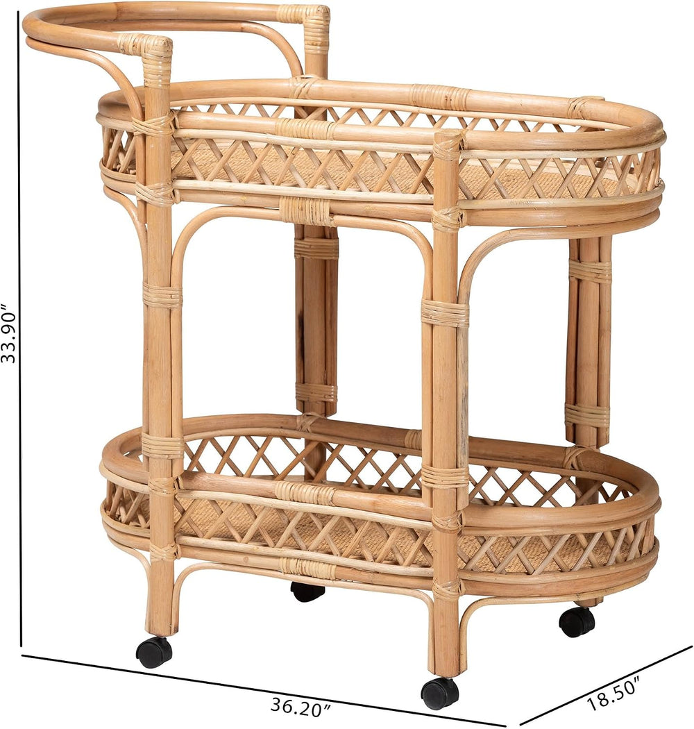 Bali & pari Raul Natural Rattan Kitchen Cart - 2-Tier Handwoven Wicker St...