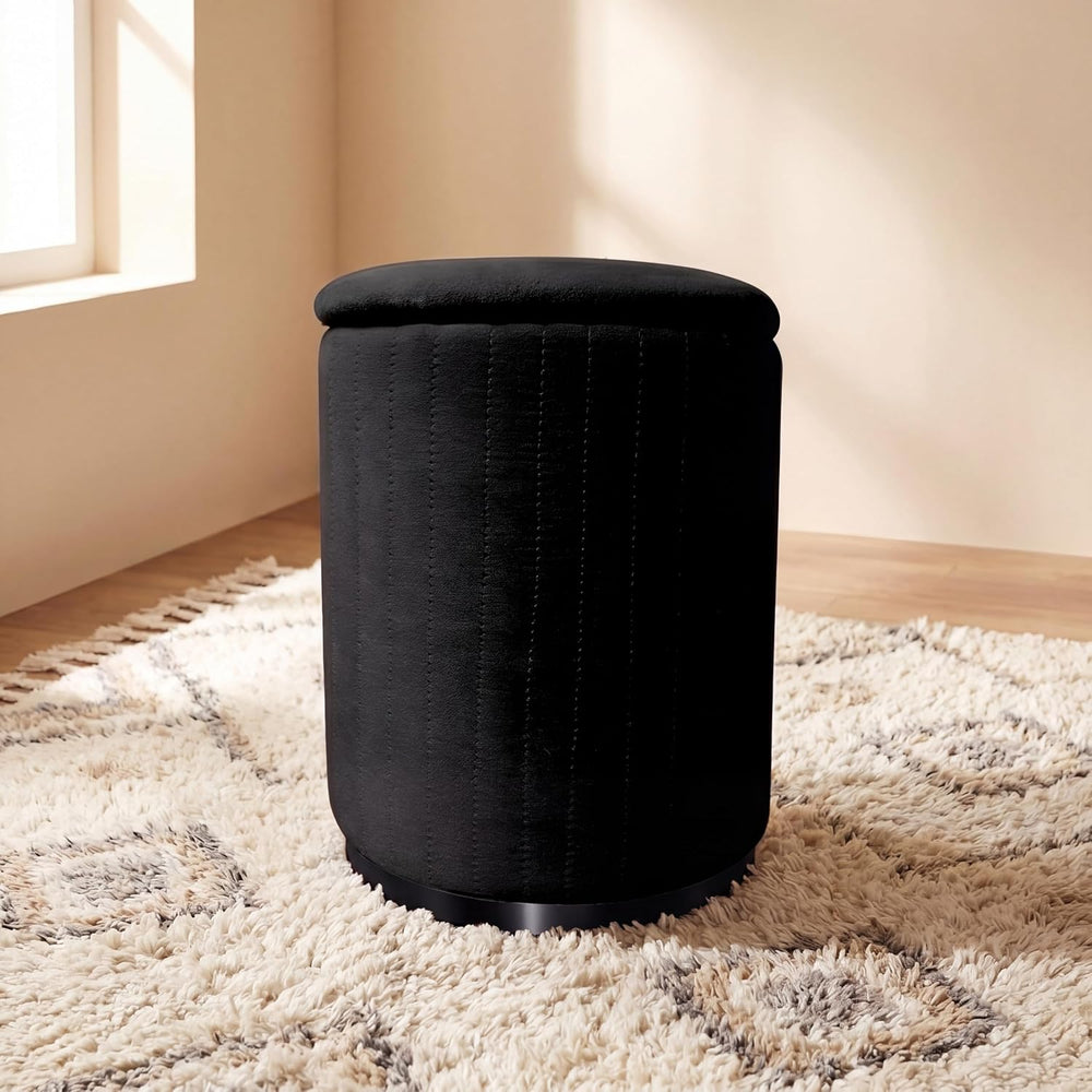 Boahaus Modern Black Suede Vanity Stool with Hidden Storage, Soft Cushioned S...