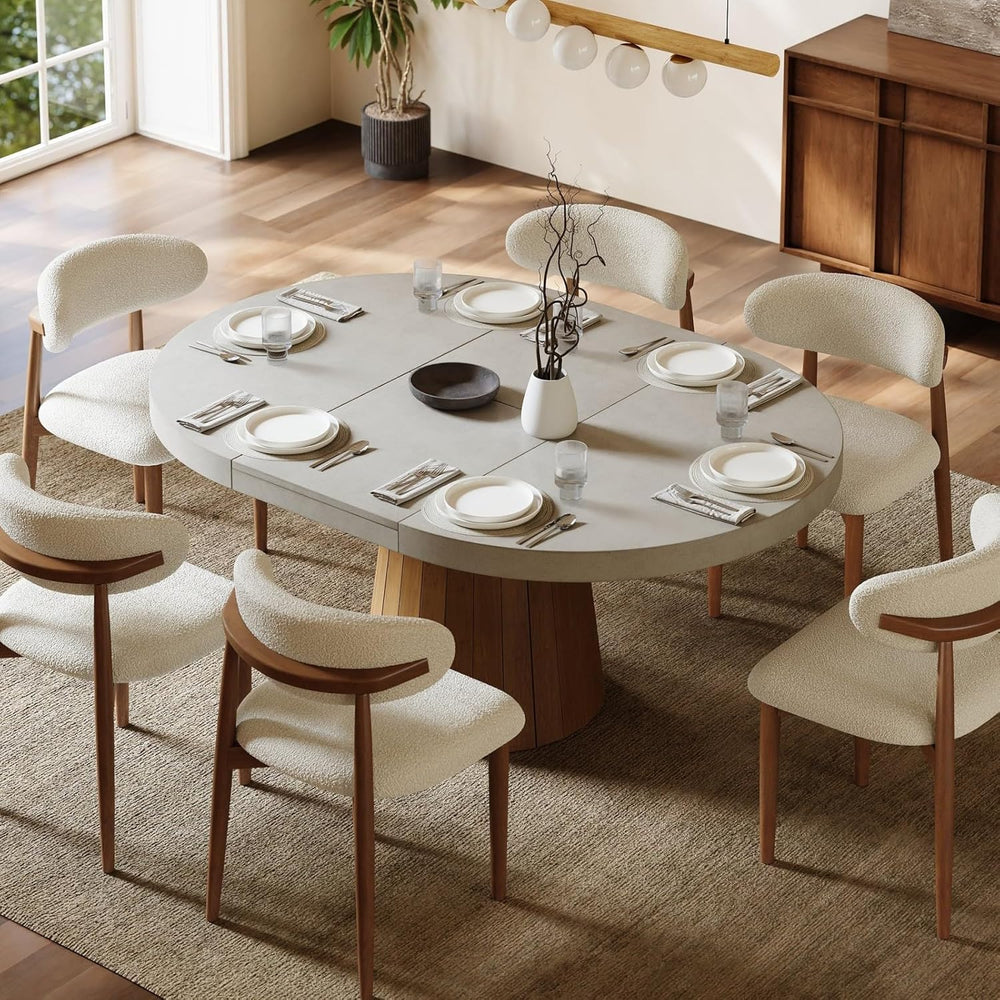 homary Extendable Dining Table for 6 Round to Oval 39"-55", Solid W...