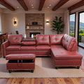 Sectional Couches for Living Room with Movable Chaise & Storage Ottoman - 97.5" Leather L Shaped Couches for Living Room Apartment, Home Modular Sectional Sofas with Cup Holder, Red