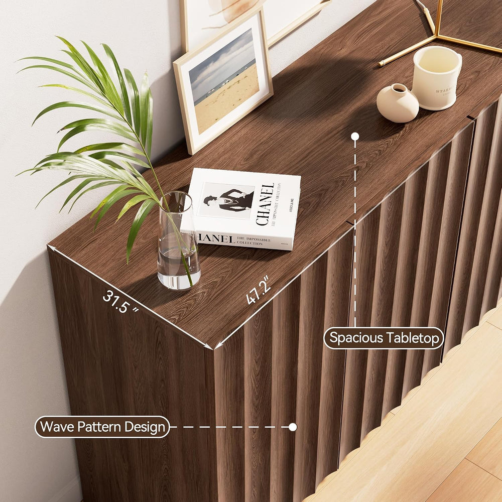 Fluted Sideboard Buffet Cabinet with Storage, 78.7" Wide Mid Century Mod...