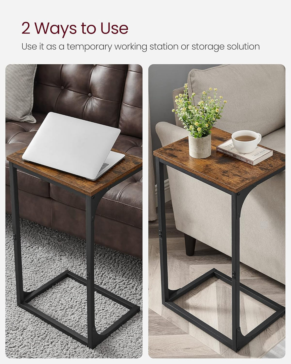 VASAGLE C-Shaped End Table, Side Table for Sofa, Couch Table with Metal Frame...