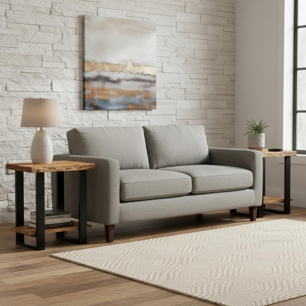 Alaterre Furniture Alpine Live Edge Modern End Table Set of 2-2-Tier Narrow S...